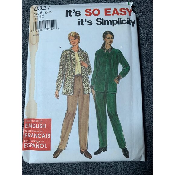 Simplicity Misses Shirt Pants Sewing Pattern sz 10-20 8321 - uncut - Picture 1 of 4